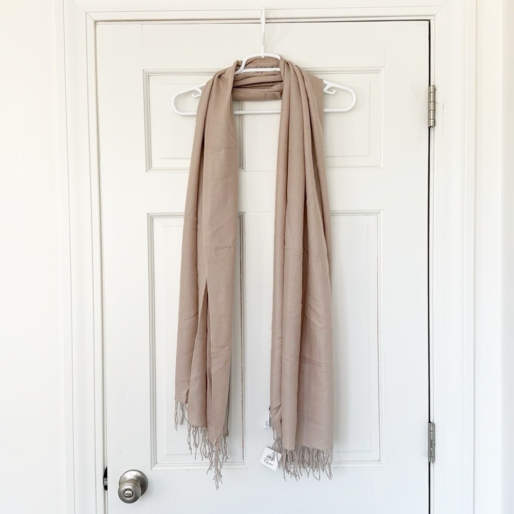 NWT NORDSTROM scarf tan brown wool cashmere fringe lightweight